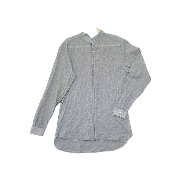 Naked & Famous Men's Cotton Mock Neck Crinkle Horizontal Stripes Shirt Medium - Picture 1 of 8